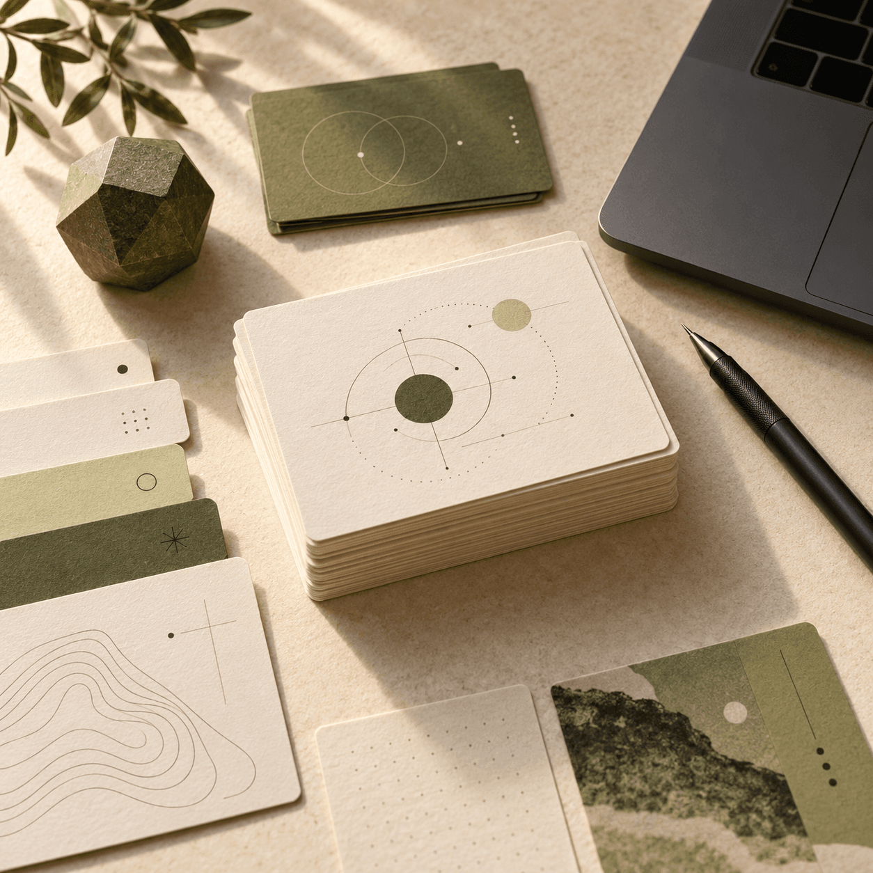 Tarjetas y objetos de una mesa de trabajo para seleccionar herramientas